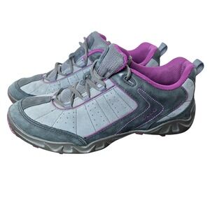 ECCO Walking Shoes Leather Comfort Sneakers Gray Purple Womens 8 8.5 EU39
